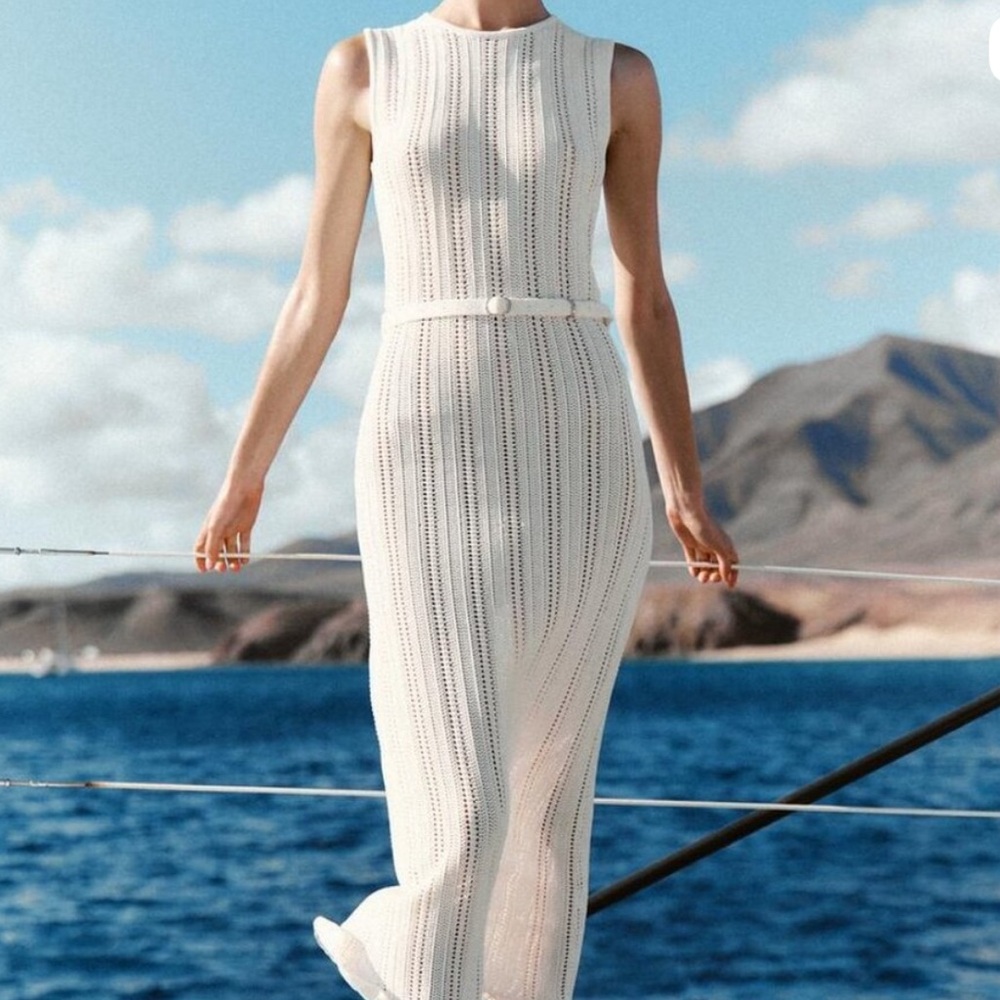 Stylish Sleeveless Knit Maxi Dress in Cream